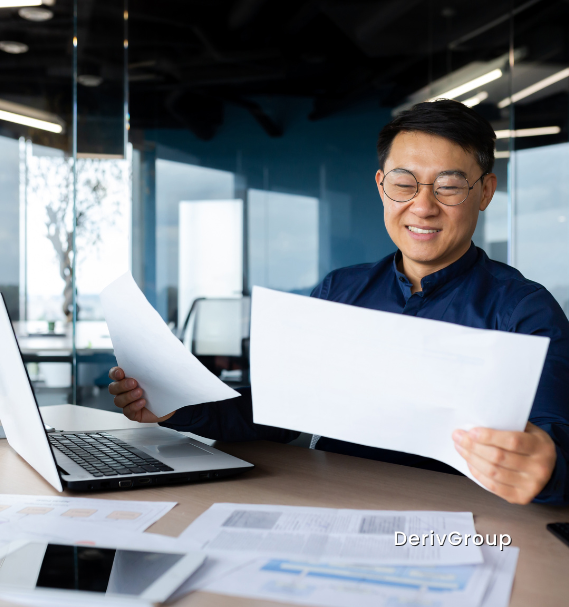 business professional reviewing hedging documents with ease