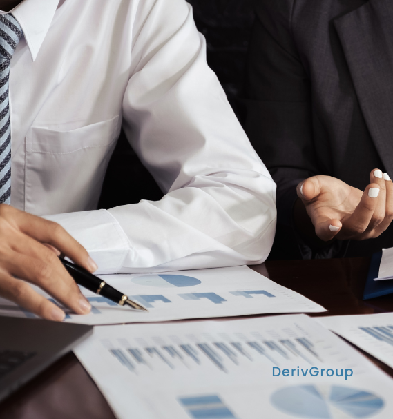 consultant reviewing financial data and risk management strategies